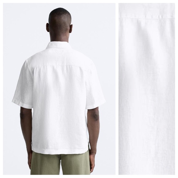 NWT. Zara Man White 100% Linen Relaxed Fit Collared Shirt. Size S. - Picture 5 of 11